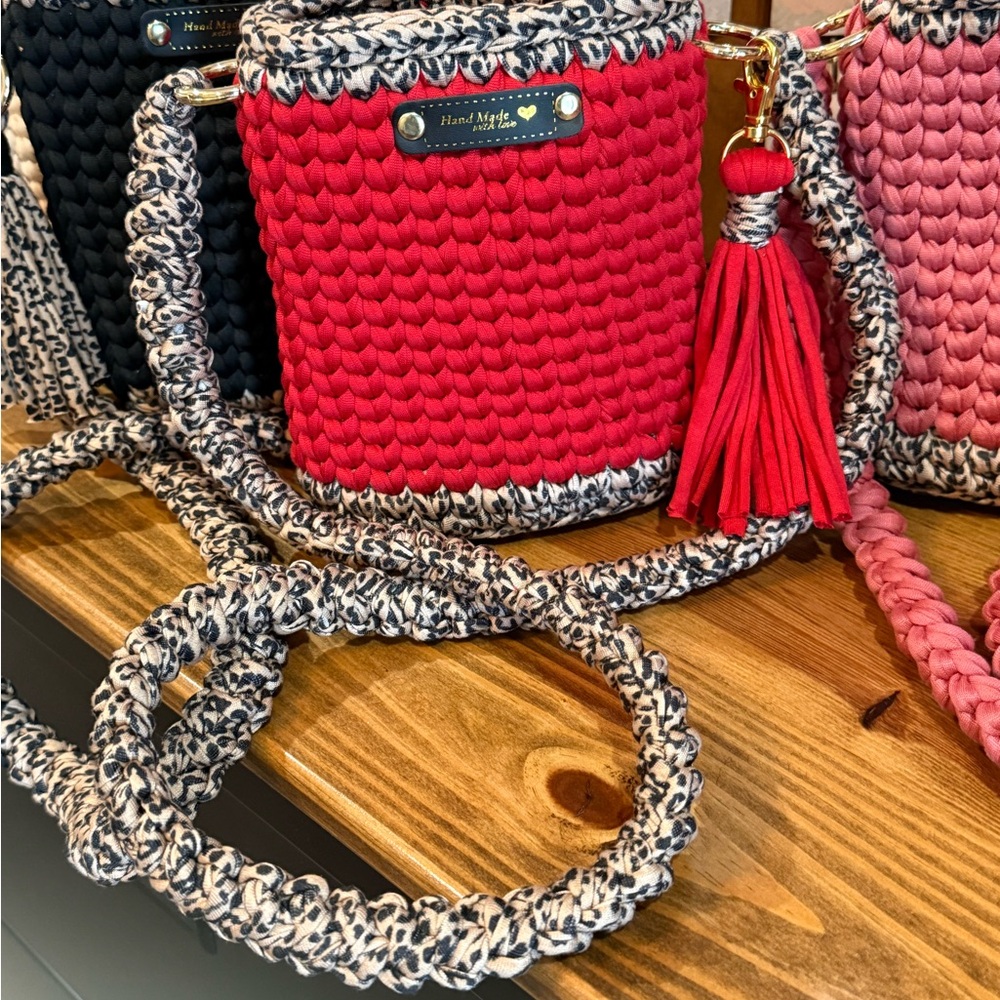 Red Woven Crossbody Bag with Tassel